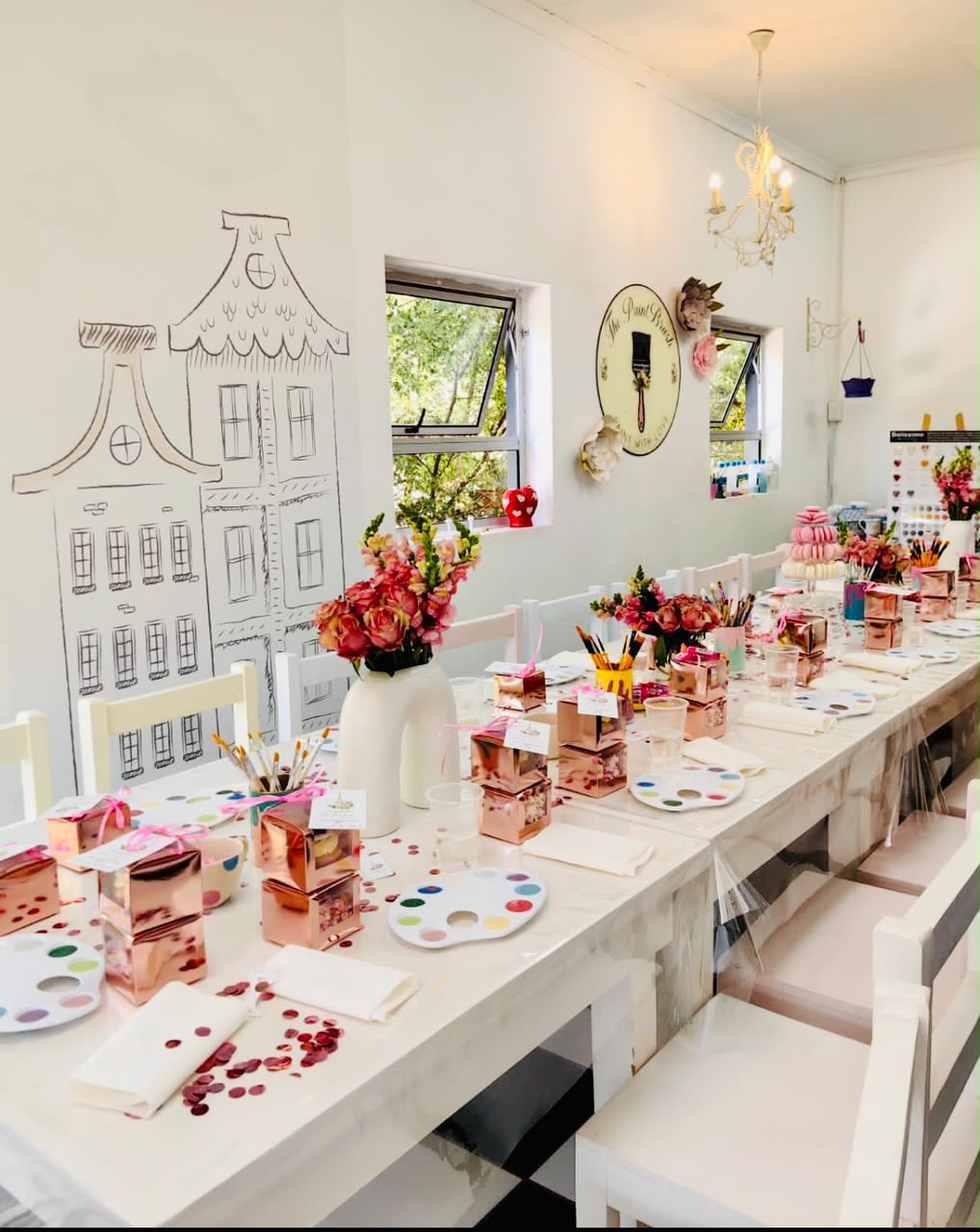 Studio table set up for a party