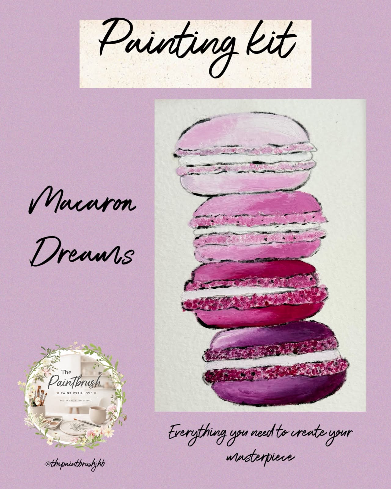 Macaron Dreams painting kit — stack of pink macarons