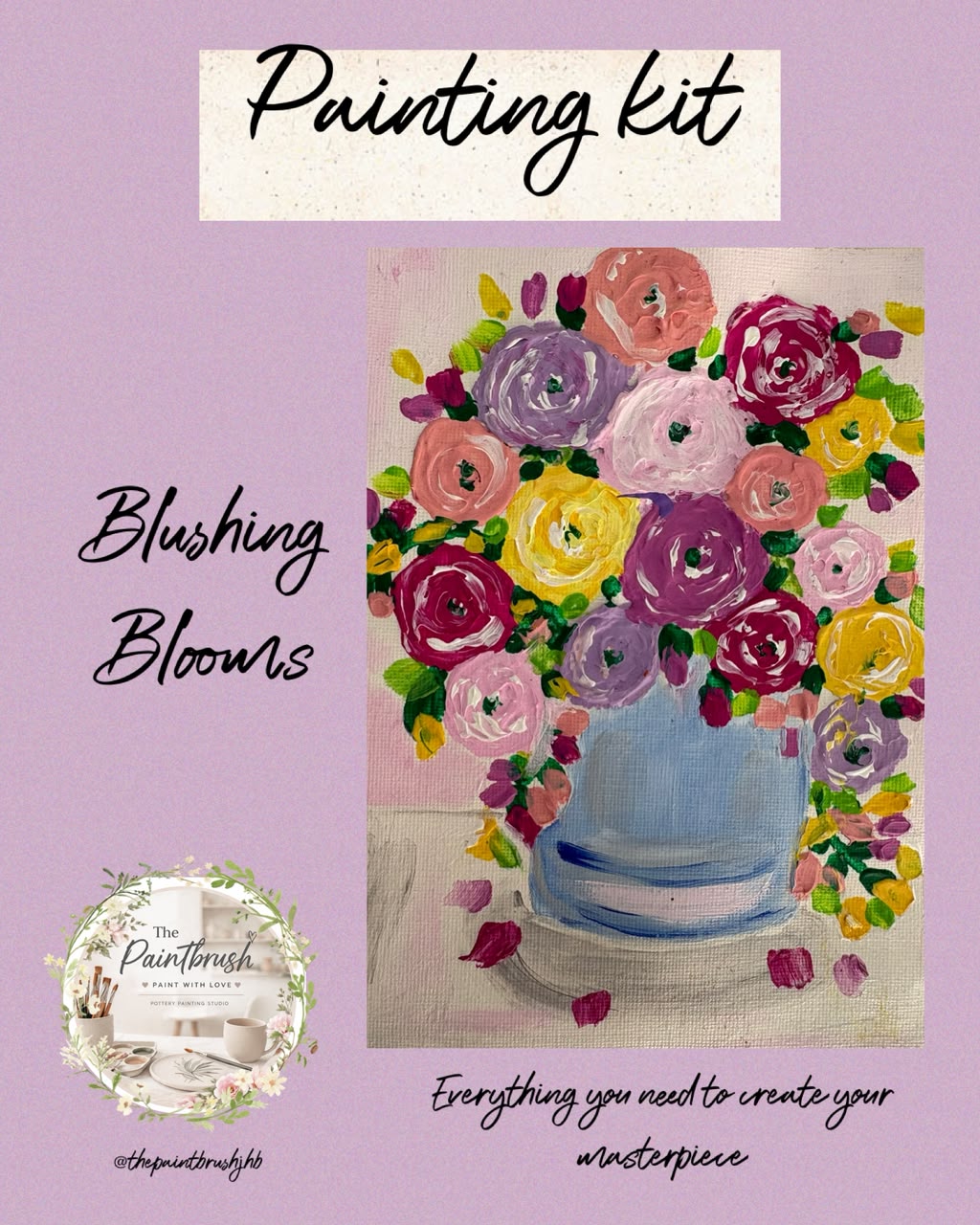 Blushing Blooms painting kit — vase of colourful roses