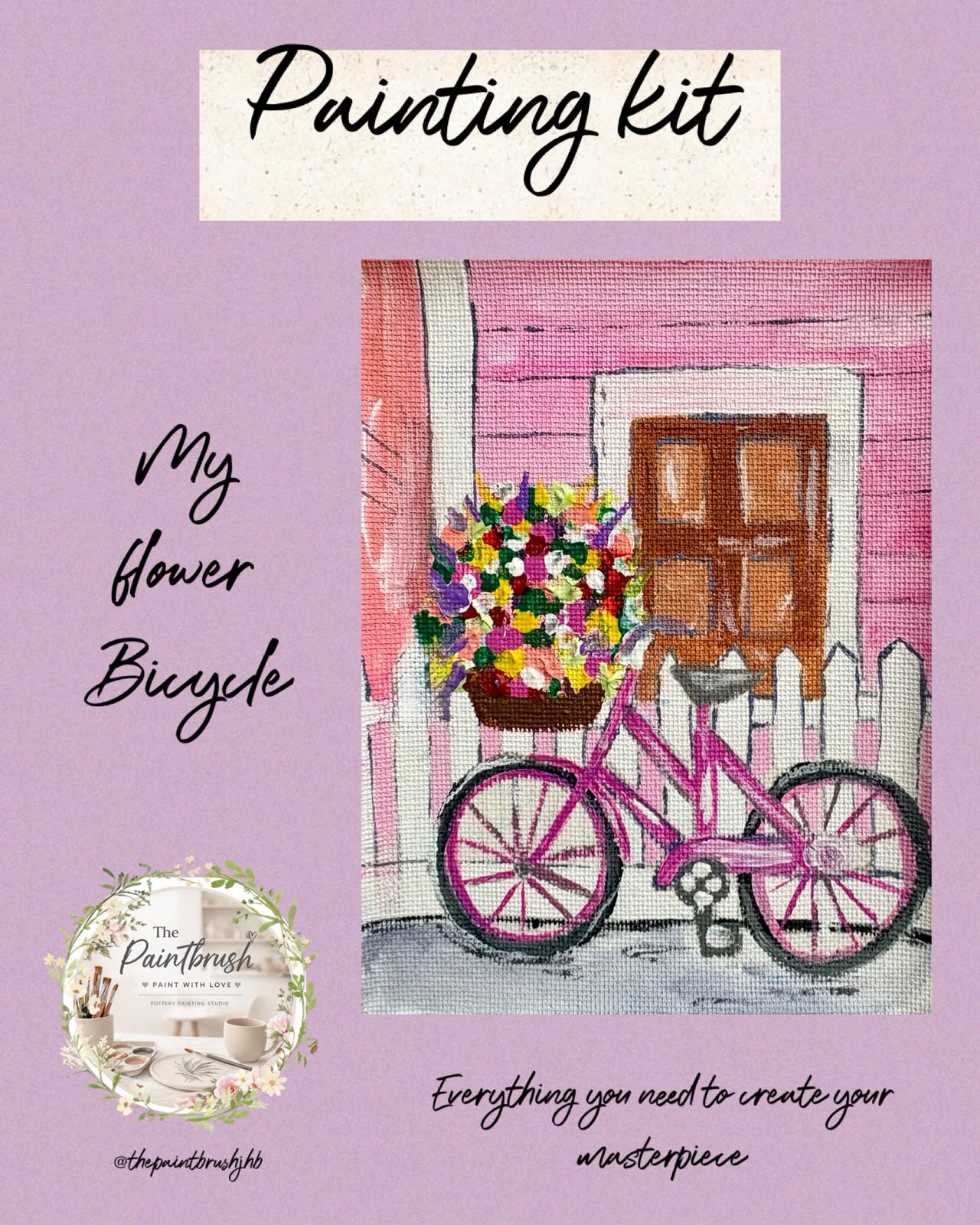 My Flower Bicycle painting kit — pink bike with basket of flowers