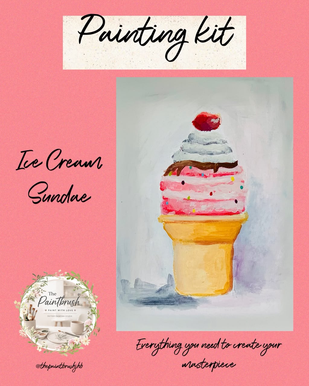 Ice Cream Sundae painting kit — pink ice cream with cherry