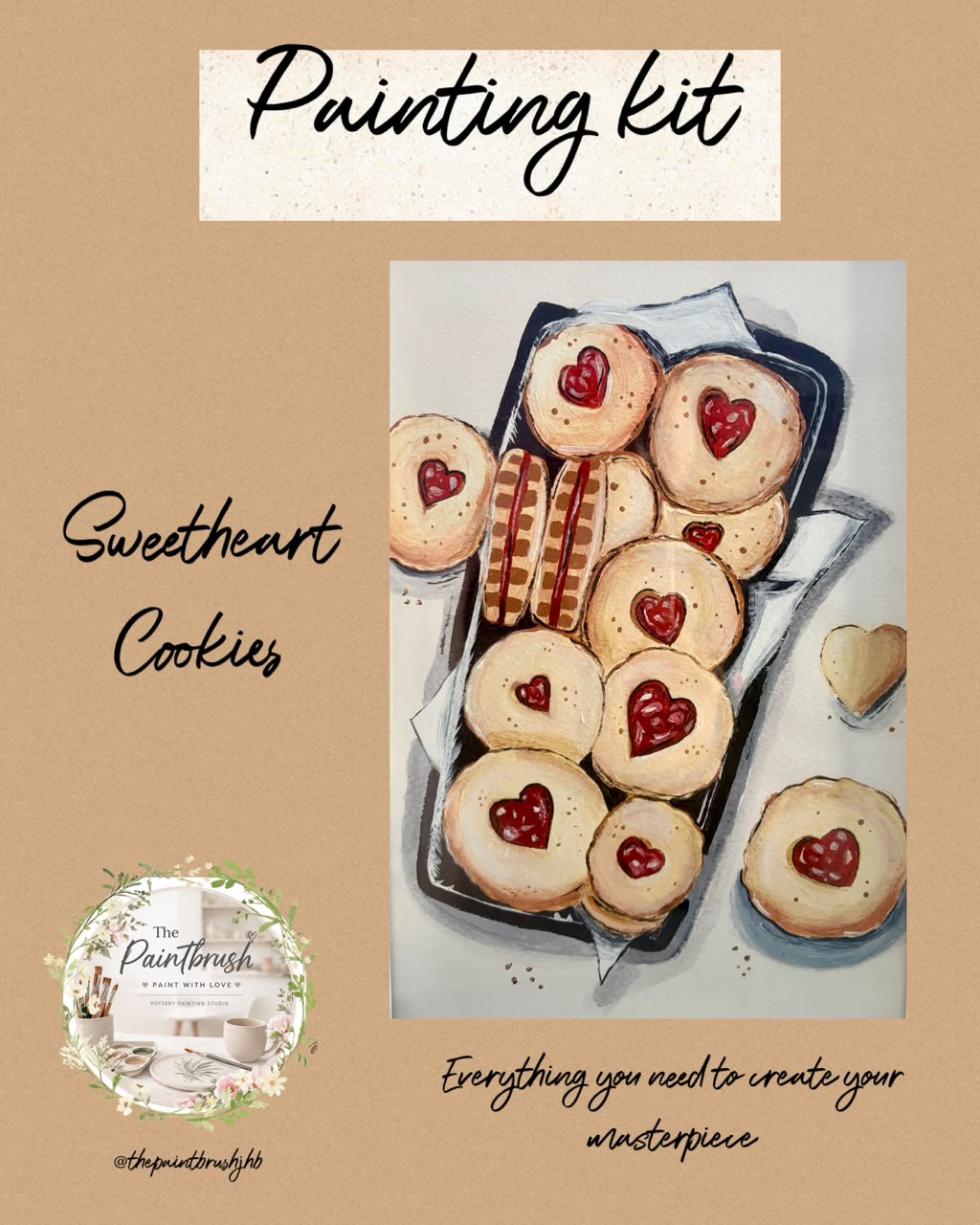 Sweetheart Cookies painting kit — jam heart cookies on tray