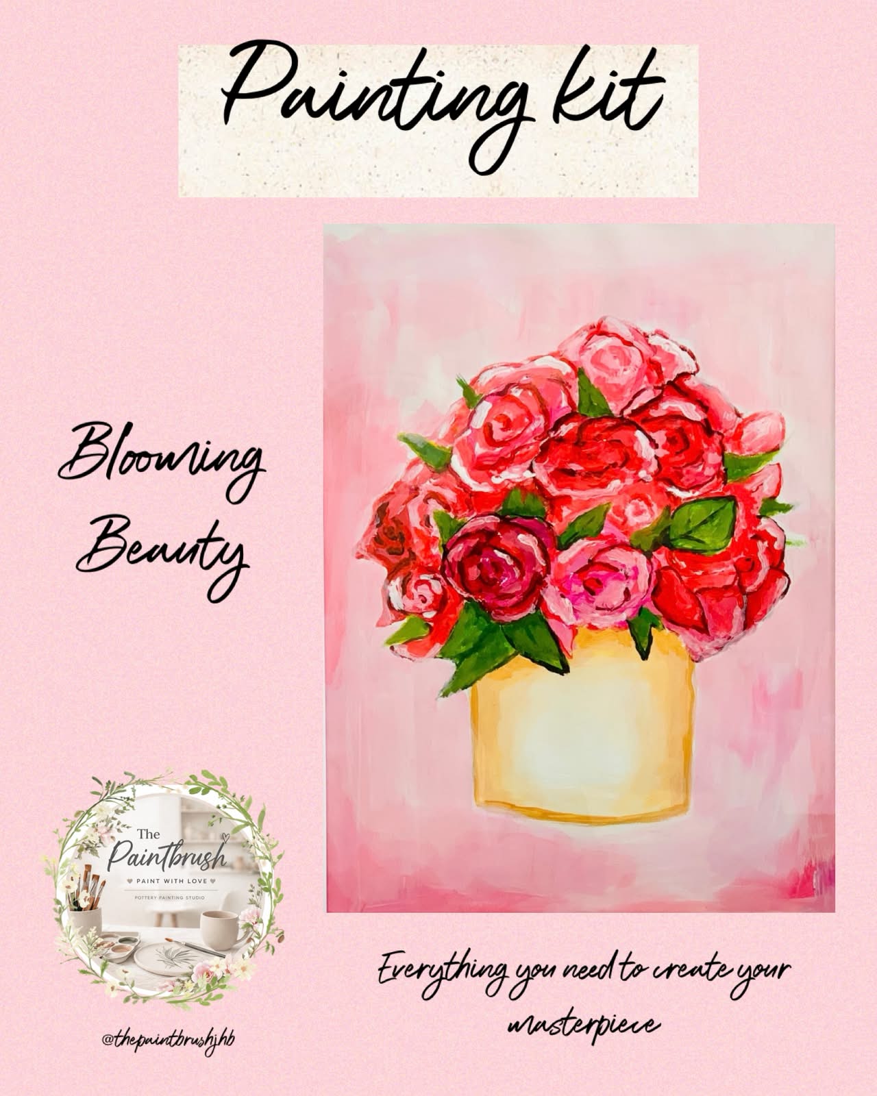 Blooming Beauty painting kit — pink roses in a yellow vase
