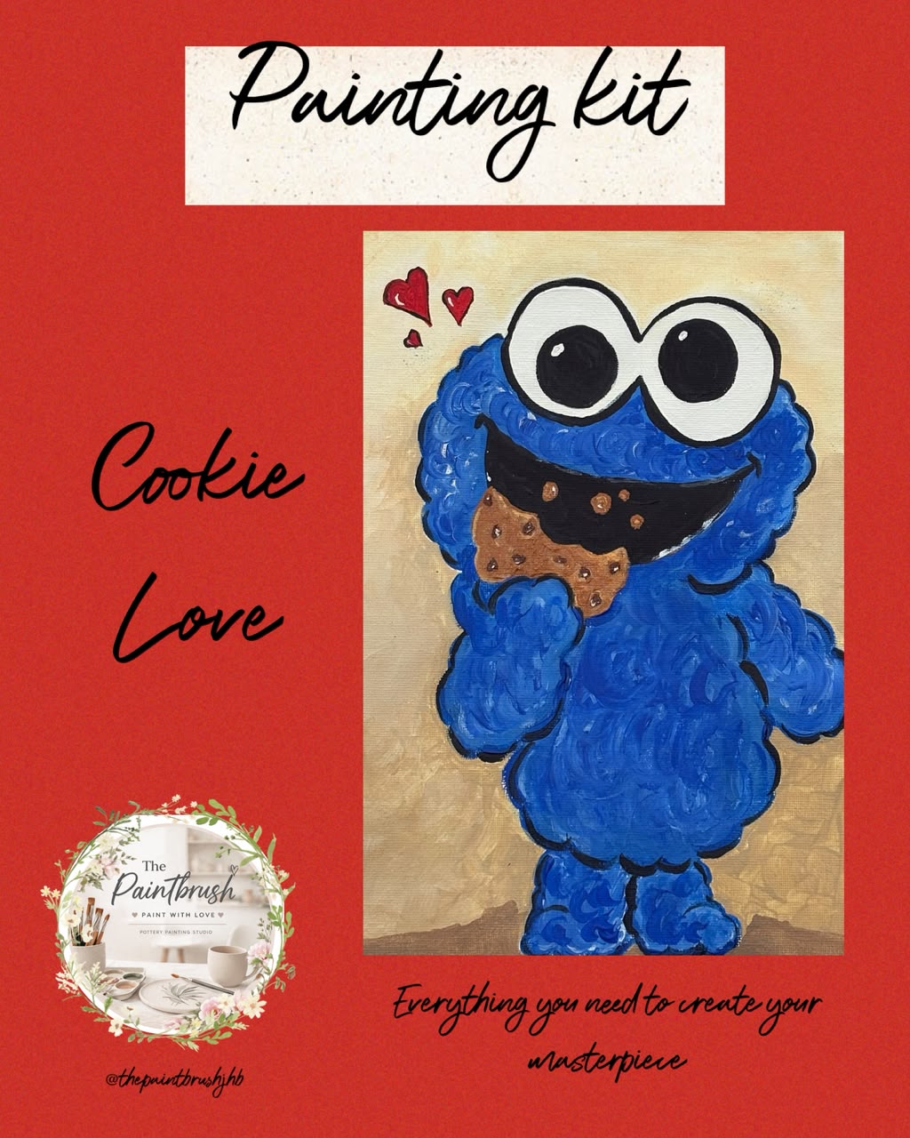 Cookie Love painting kit — blue cookie monster with cookie