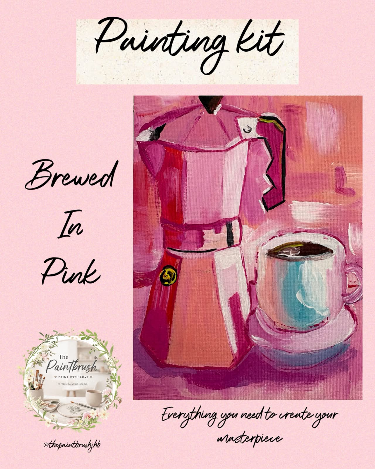 Brewed in Pink painting kit — pink moka pot and coffee cup