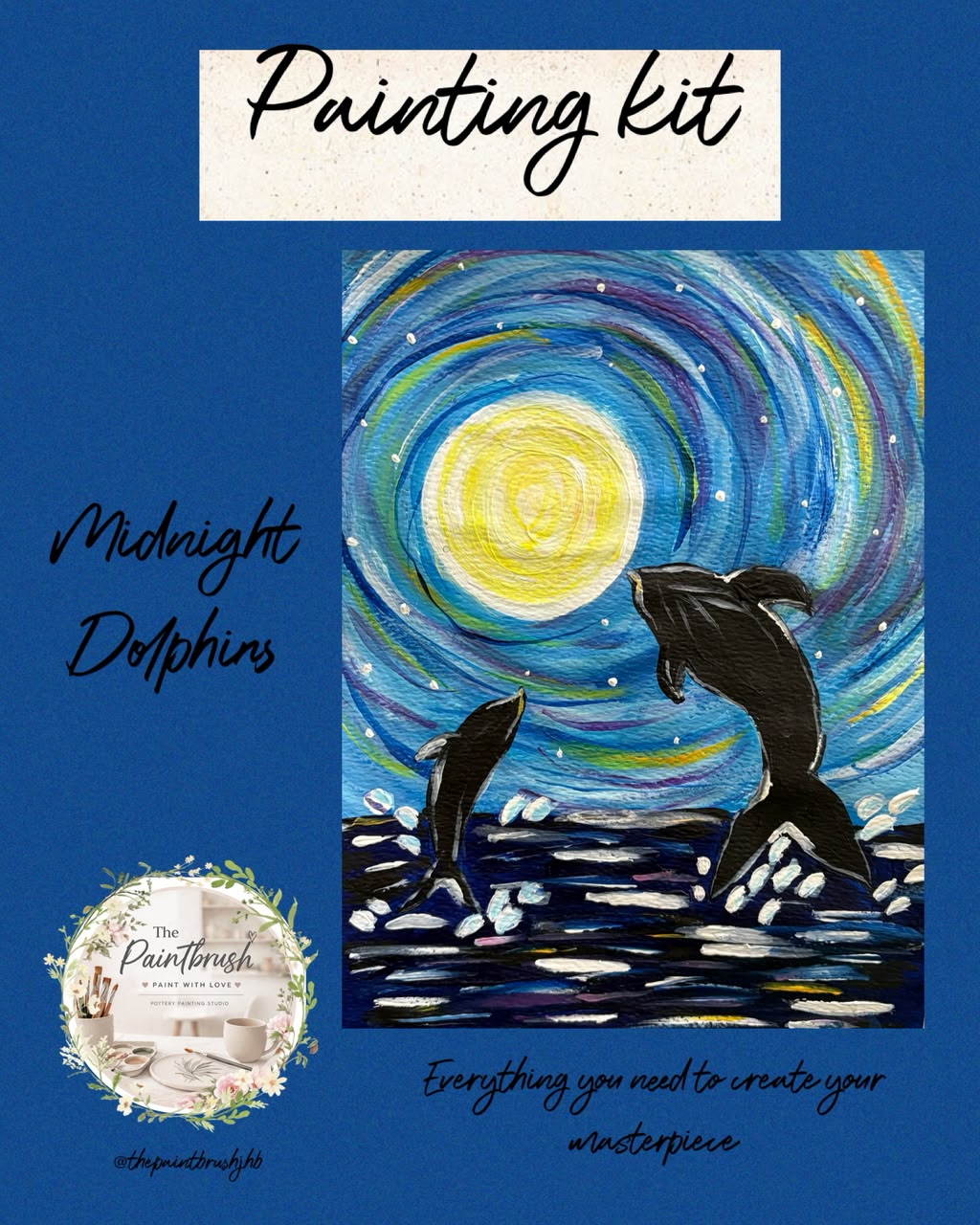 Midnight Dolphins painting kit — dolphins under moonlight