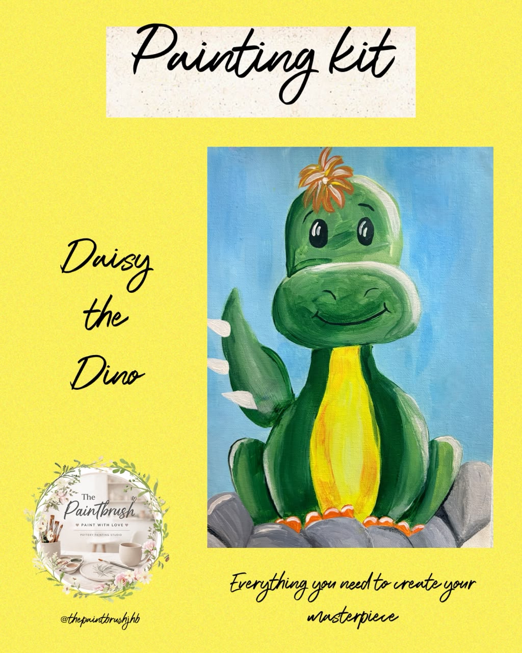Daisy the Dino painting kit — cute green dinosaur with flower