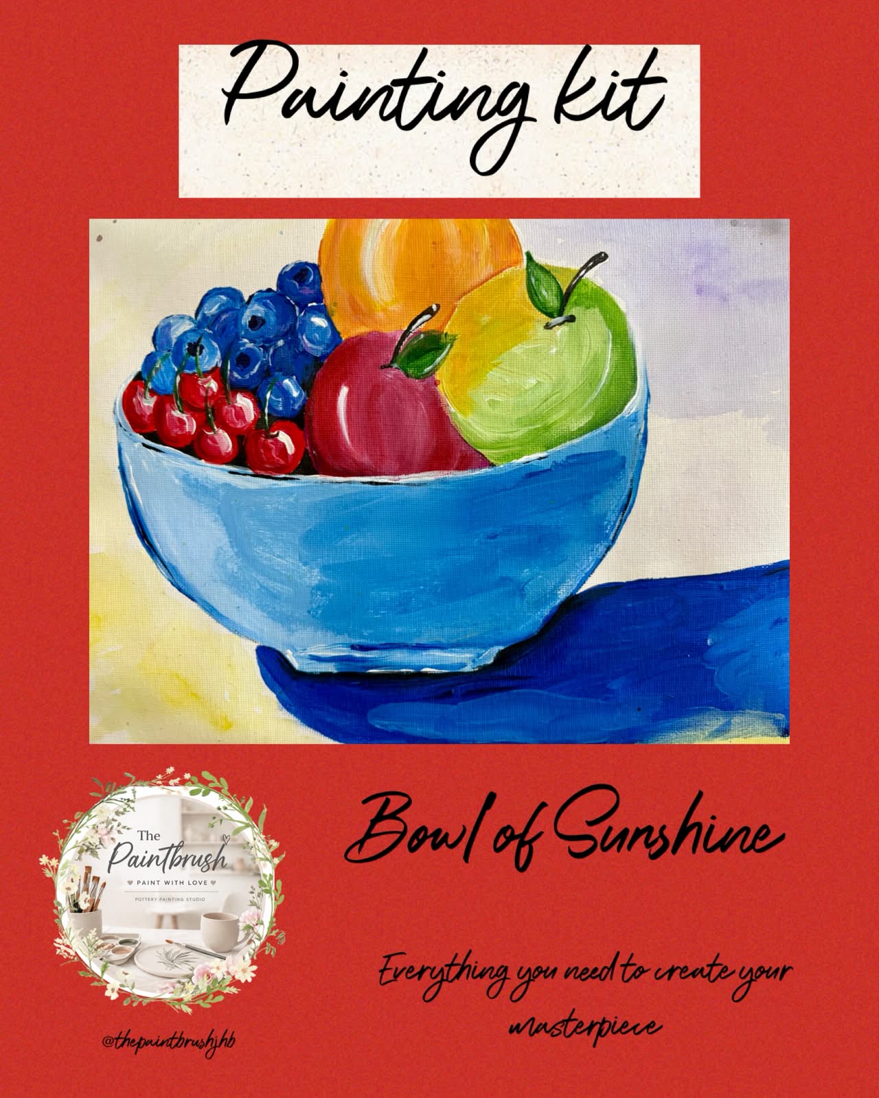 Bowl of Sunshine painting kit — blue bowl of fruit