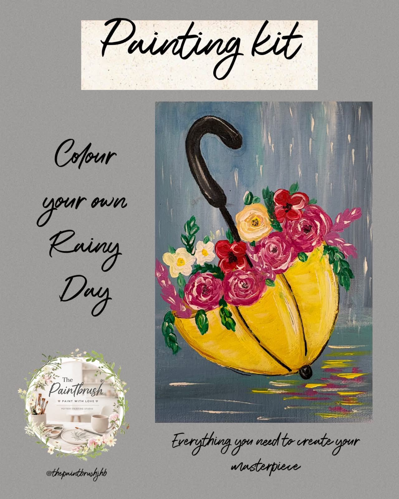 Rainy Day painting kit — yellow umbrella filled with flowers