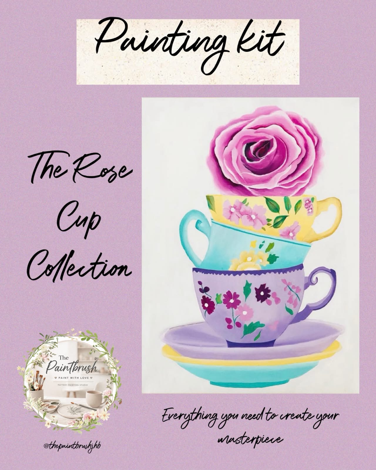 Rose Cup Collection painting kit — stacked teacups with rose